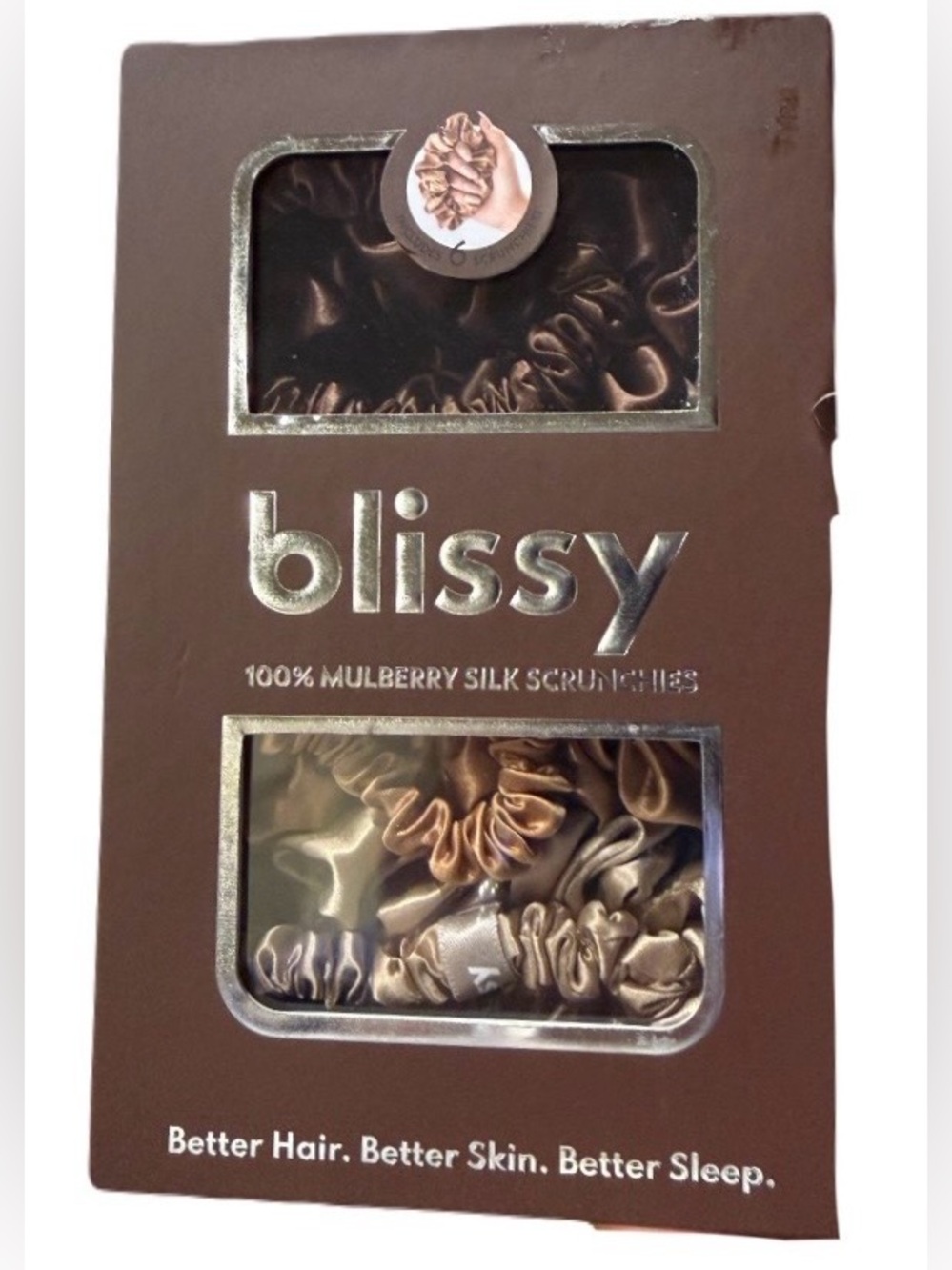 BLISSY NEW 6pc 100% mulberry scrunchies -taupe/cinnamon/brown